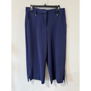 NWOT Michael Kors Navy Wide-Leg Cropped Pants Size 8 – Gold Hardware Trouser